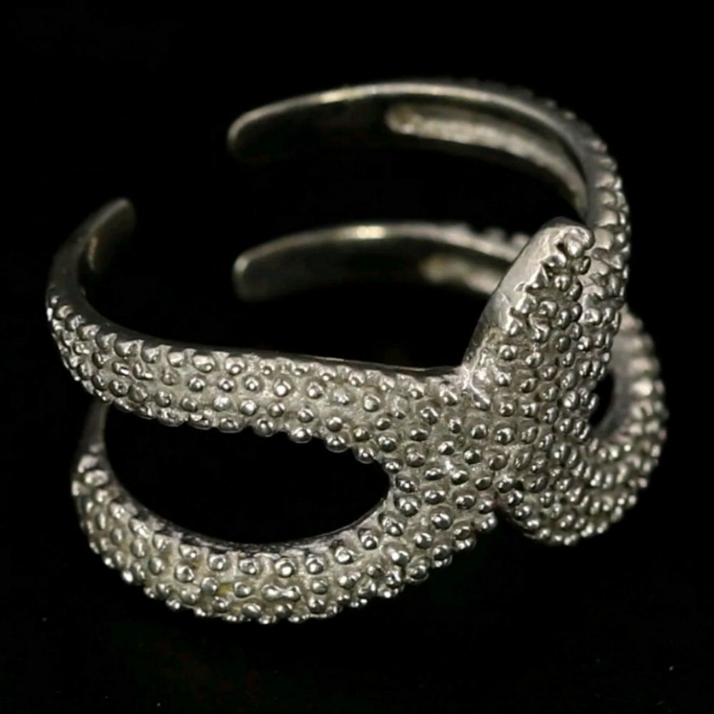 925 VTG Granulated Starfish Ocean Wrap Ring 2.5g artisan signed sterling silver - Picture 3 of 9